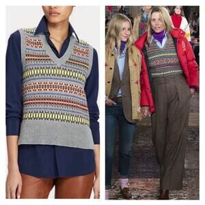 Polo Ralph Lauren Sweater Vest Fair Isle Cashmere Silk Top Coat Preppy Runway XS